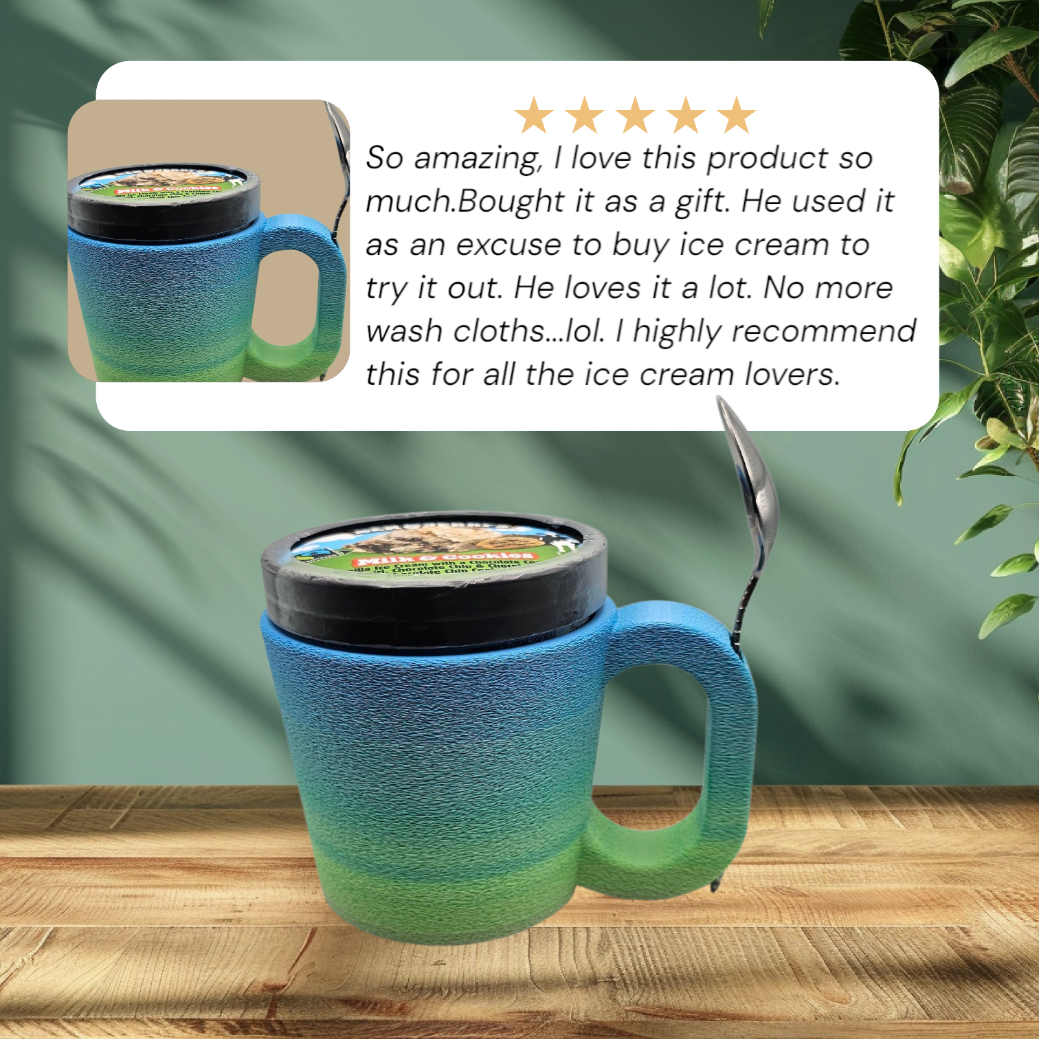 Pint Ice Cream Holder Mug Style with Spoon Holder -3D Printed