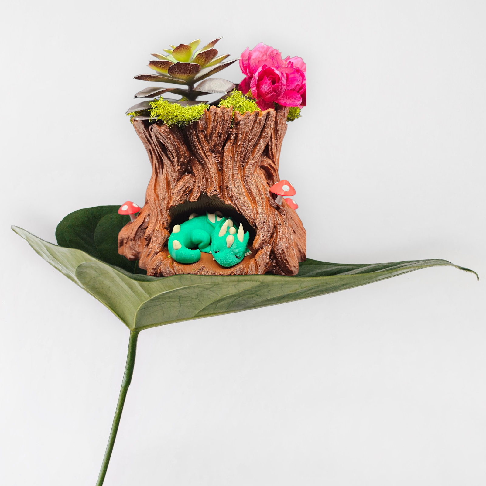 Sleeping Baby Dragon Planter Slumber Stump – 3D Printed in PETG