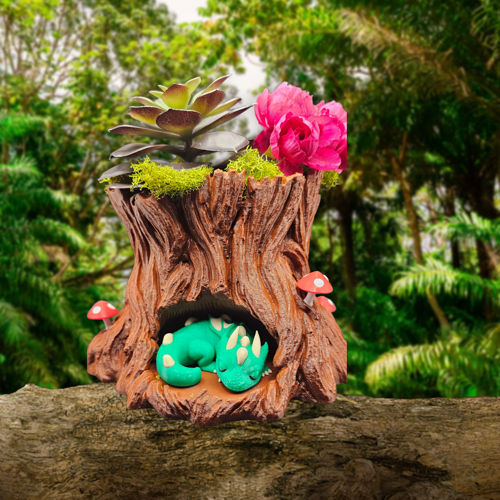 Sleeping Baby Dragon Planter Slumber Stump – 3D Printed in PETG