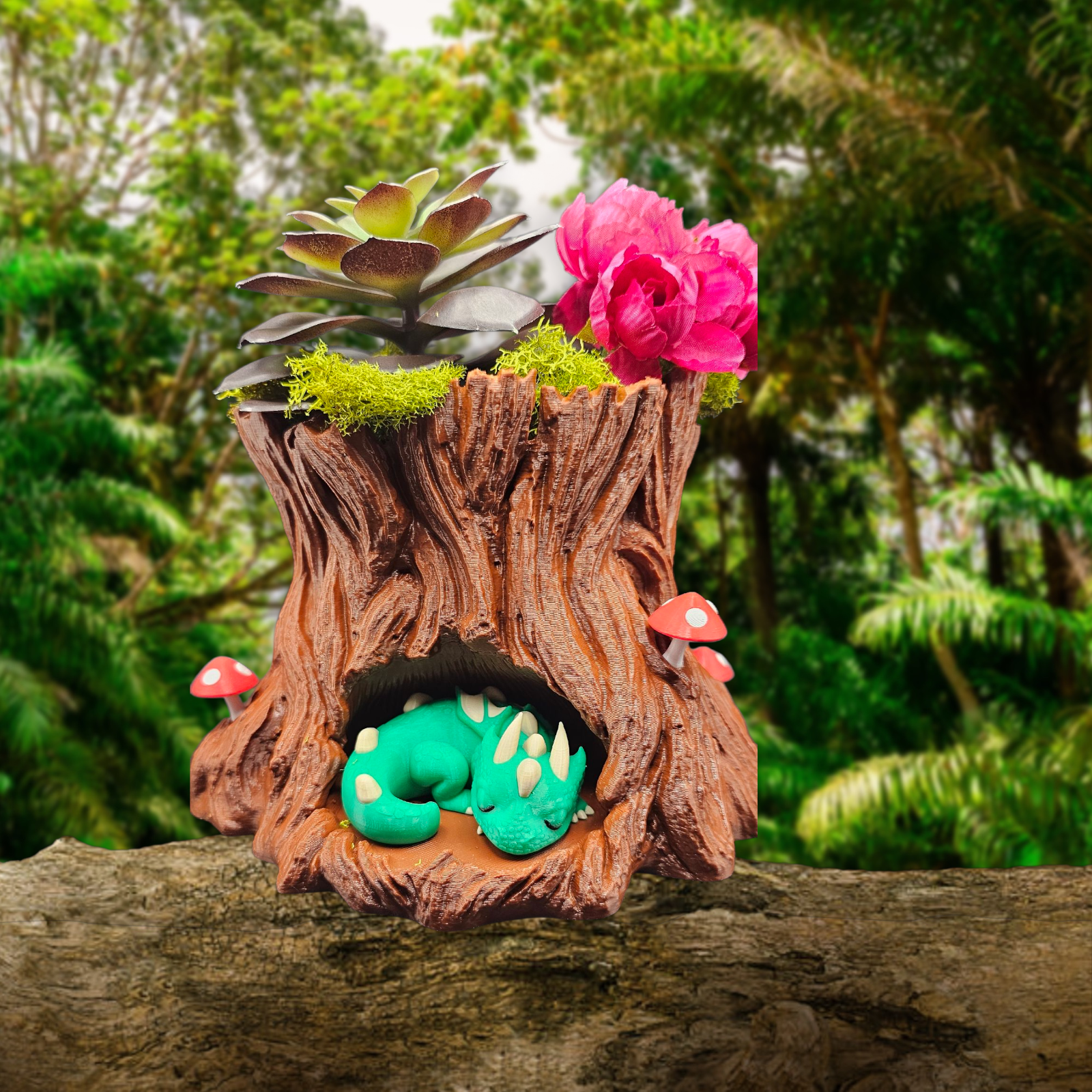 Sleeping Baby Dragon Planter Slumber Stump – 3D Printed in PETG