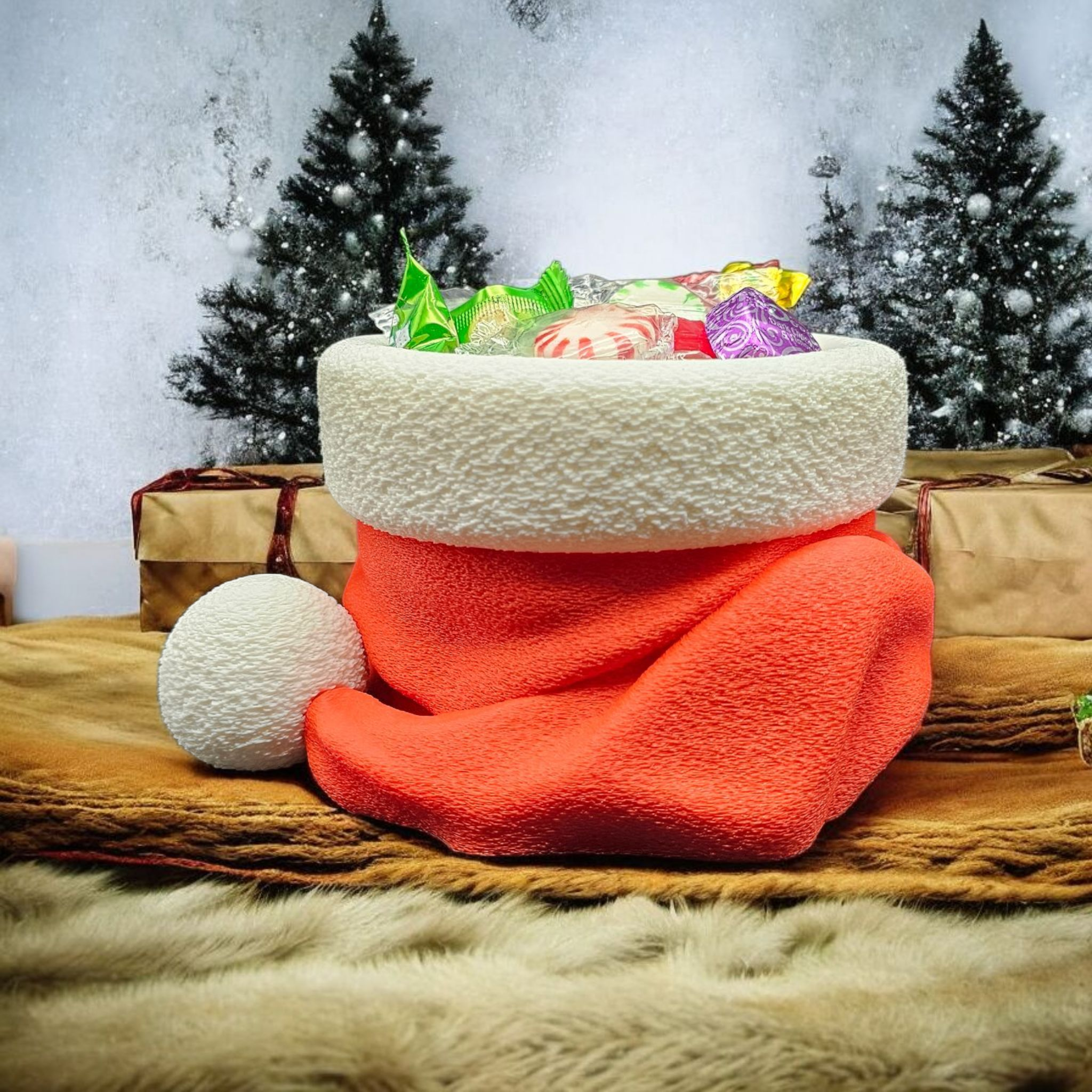 Santa Hat Candy Dish – Holiday Catch-All Bowl - 3D Printed