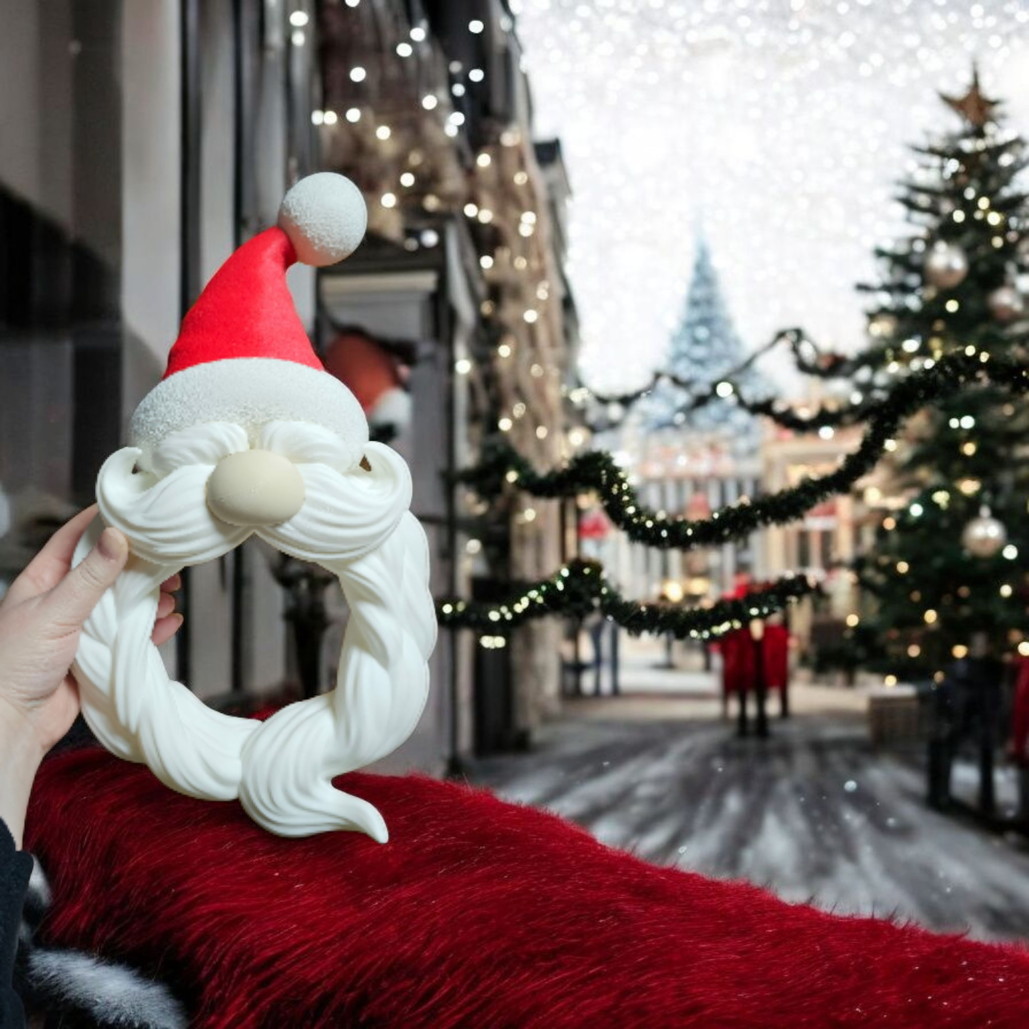 Gnome Santa Beard & Hat Christmas Wreath – 3D Printed PLA with Textured Fuzzy Skin - Holiday Home Decor