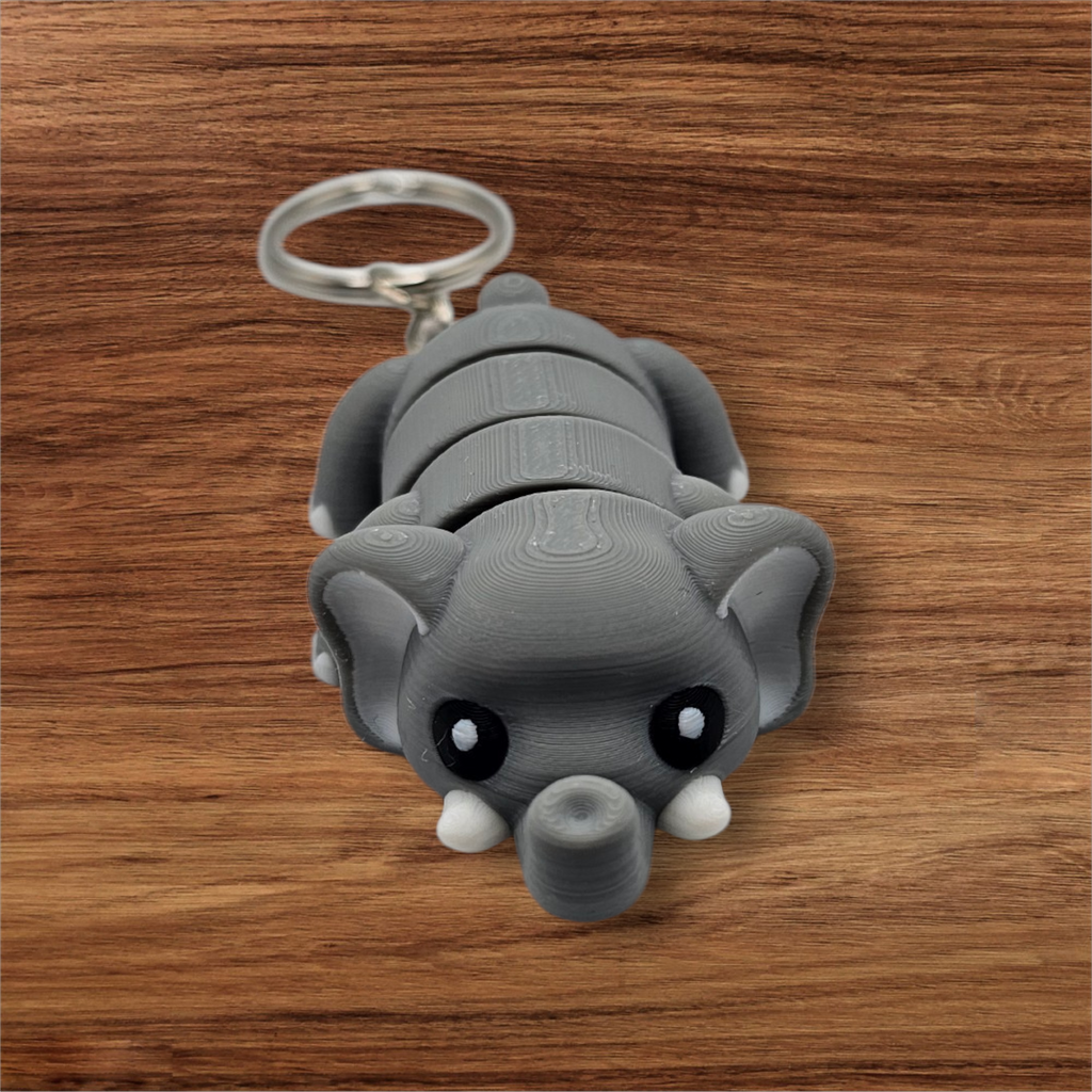 3D Printed Flexi Pet, Sloth, Cat, and Elephant Keychains 3 PACK