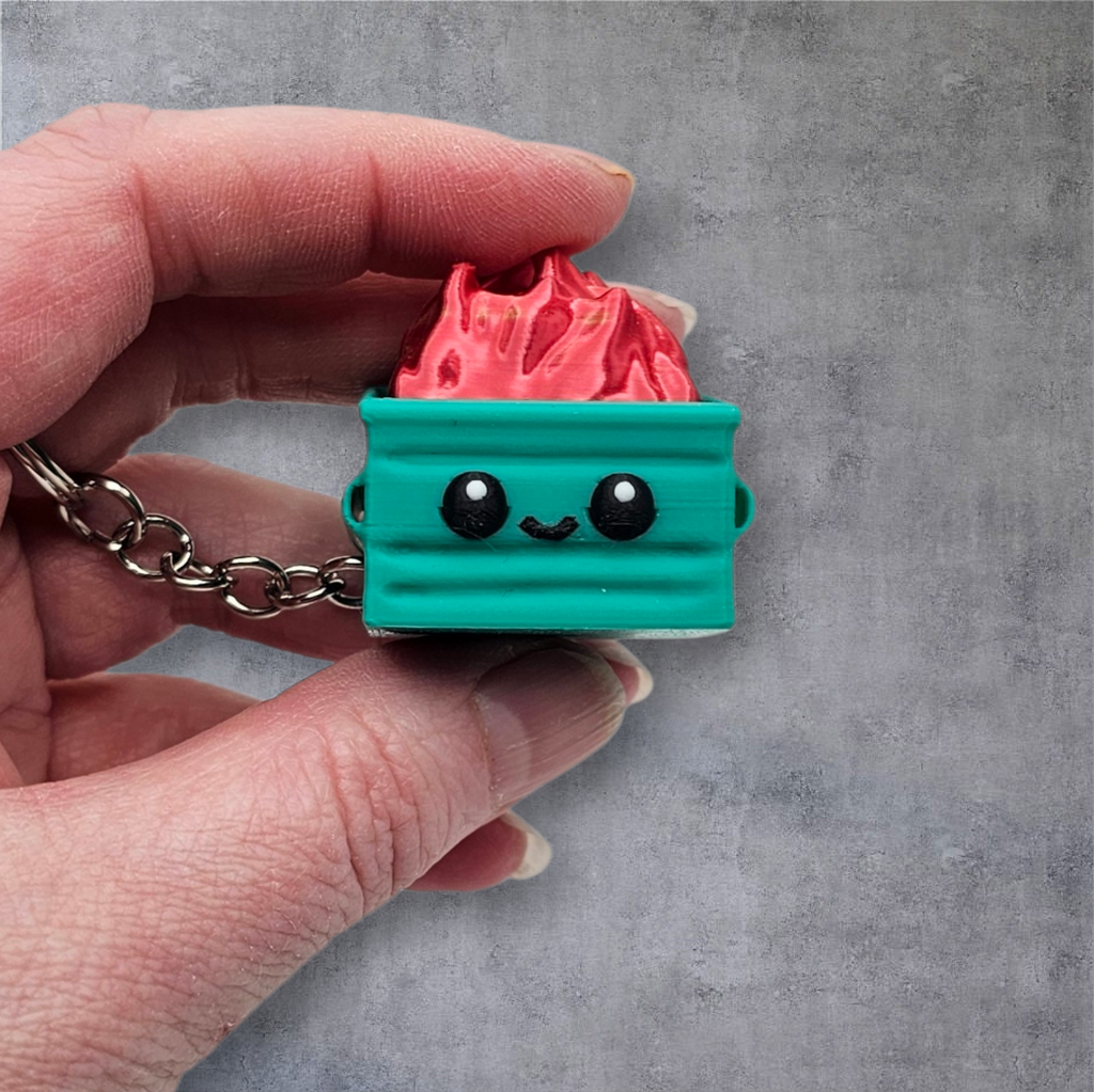 3 Printed Happy Little Dumpster Fire Fidget Clicker Keychain - Bag charm/ Backpack Accessory