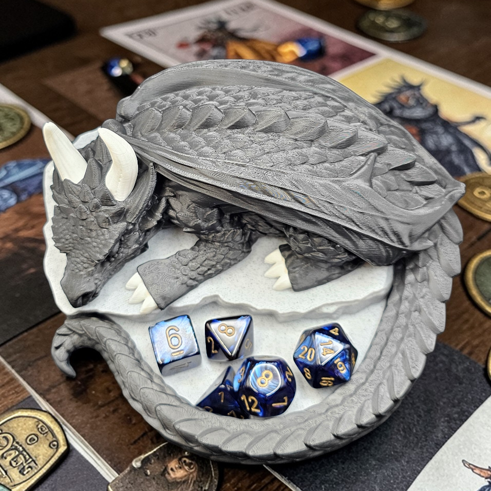 Sleeping Dragon Dice Holder – Nap Twenty - D and D/Tabletop Gaming Accessory - Gift for RPG Gamers - 3D Printed