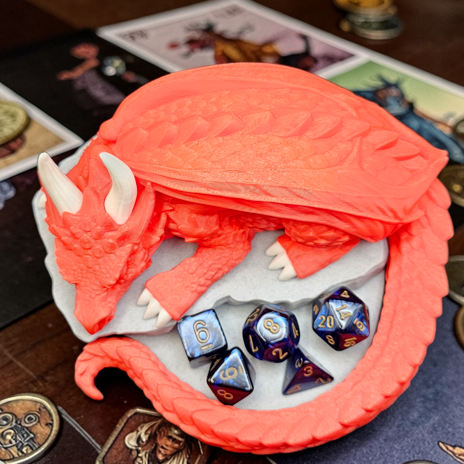 Sleeping Dragon Dice Holder – Nap Twenty - D and D/Tabletop Gaming Accessory - Gift for RPG Gamers - 3D Printed
