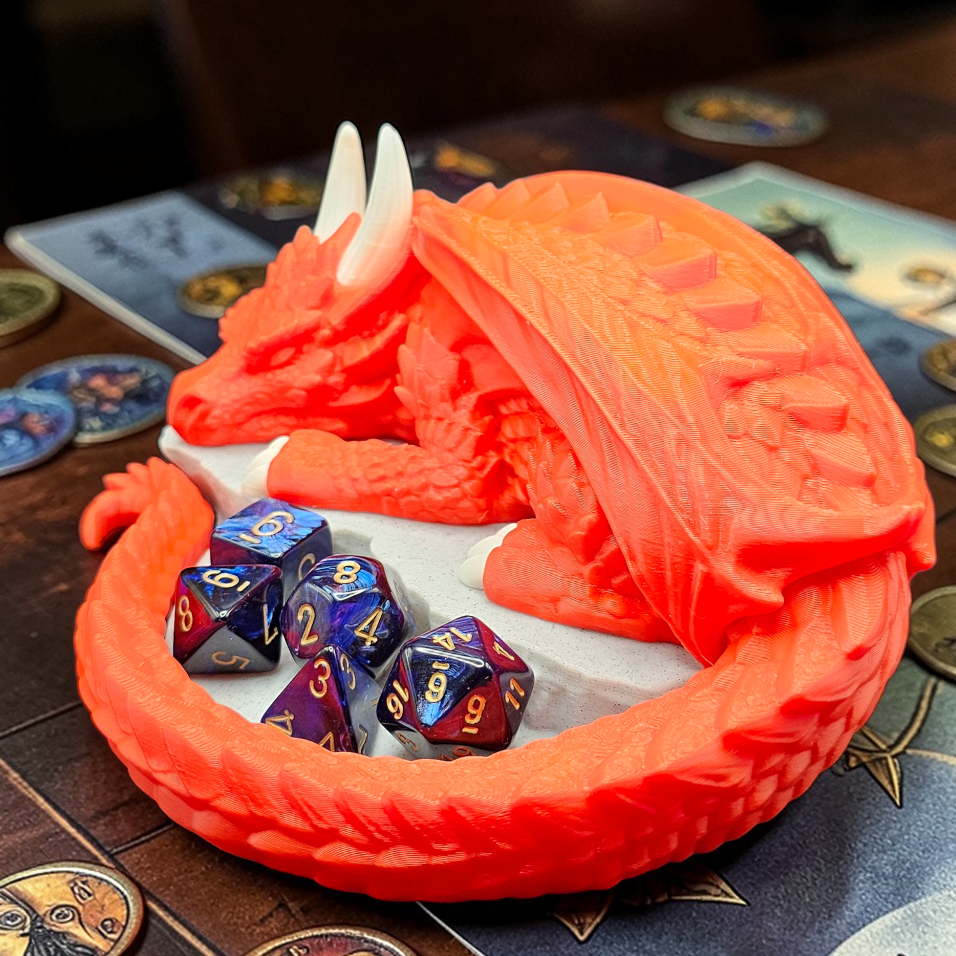 Sleeping Dragon Dice Holder – Nap Twenty - D and D/Tabletop Gaming Accessory - Gift for RPG Gamers - 3D Printed