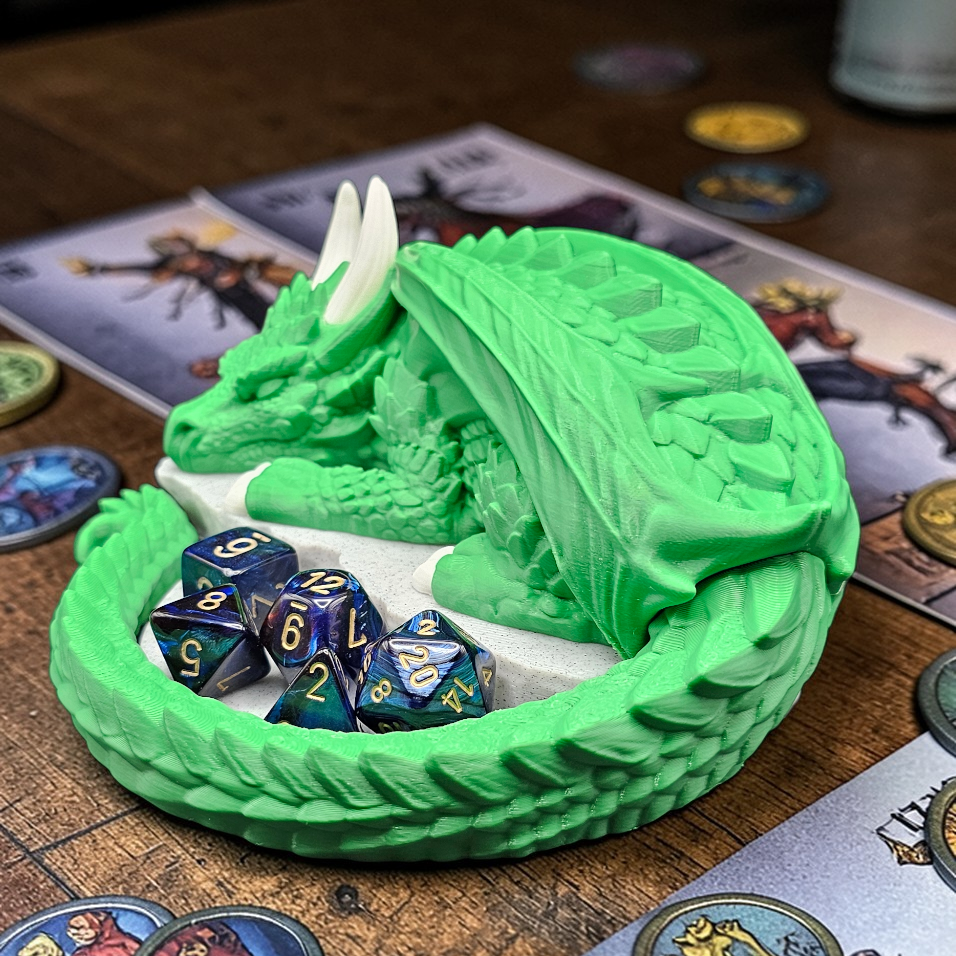 Sleeping Dragon Dice Holder – Nap Twenty - D and D/Tabletop Gaming Accessory - Gift for RPG Gamers - 3D Printed