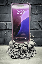 Skull Pile Phone Stand – Hand Painted, 3D Printed Gothic Desk Accessory (Pewter or Gold)