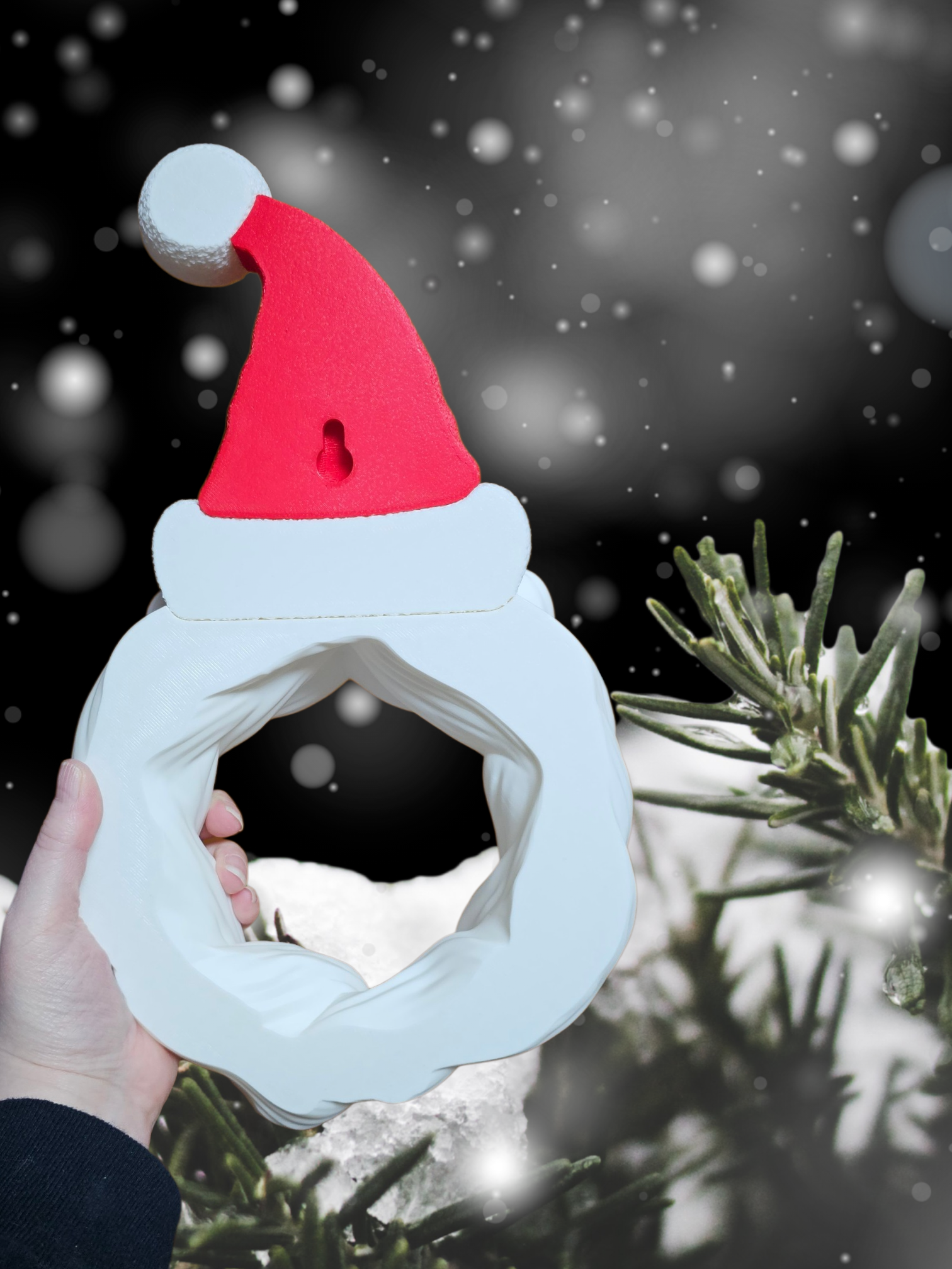 Gnome Santa Beard & Hat Christmas Wreath – 3D Printed PLA with Textured Fuzzy Skin - Holiday Home Decor