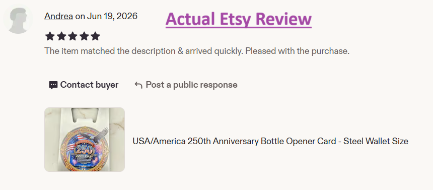 USA 250th Anniversary Bottle Opener Card - Stainless Steel Wallet Size