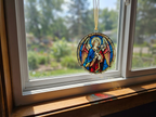 4" Round Clear Acrylic Stained Glass Style Angel Christmas Ornament