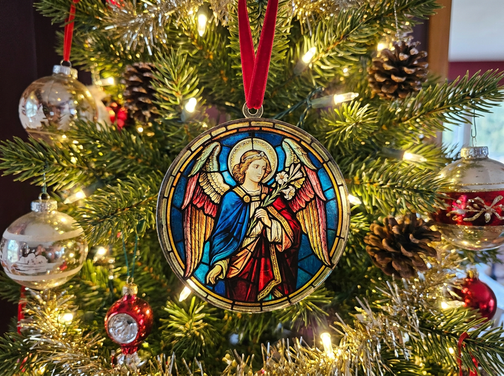 4" Round Clear Acrylic Stained Glass Style Angel Christmas Ornament