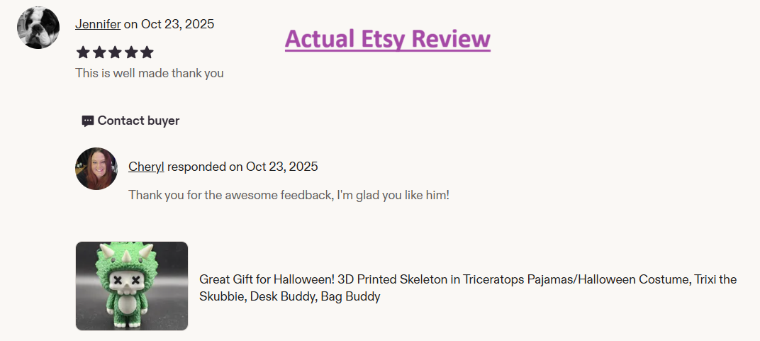 Skeleton in Triceratops/Dinosaur Pajamas/Halloween Costume, Trixi the Skubbie - 3D Printed