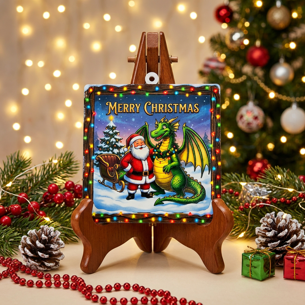 4" Santa & Dragon Acrylic Christmas Ornament