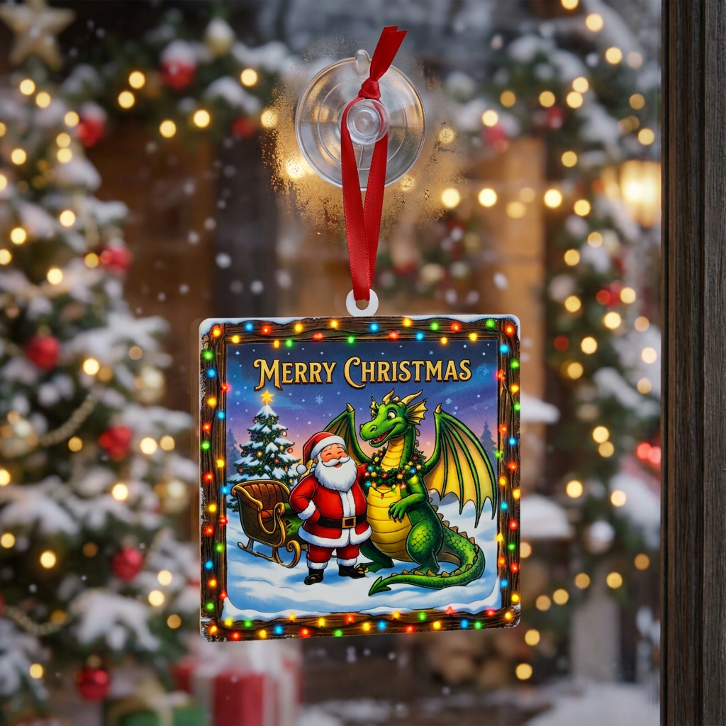 4" Santa & Dragon Acrylic Christmas Ornament