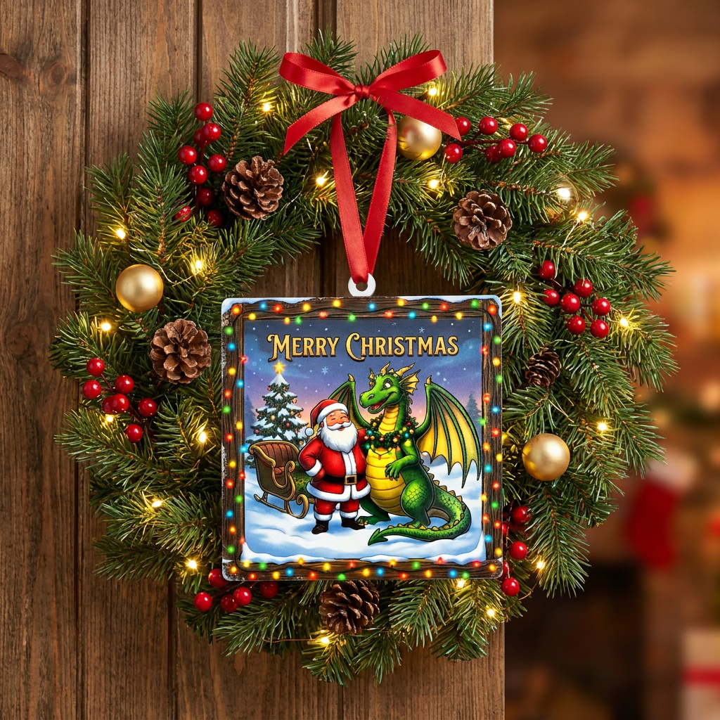 4" Santa & Dragon Acrylic Christmas Ornament
