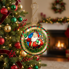 4" Round Clear Acrylic Stained Glass Style Santa Claus Christmas Ornament