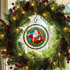 4" Round Clear Acrylic Stained Glass Style Santa Claus Christmas Ornament
