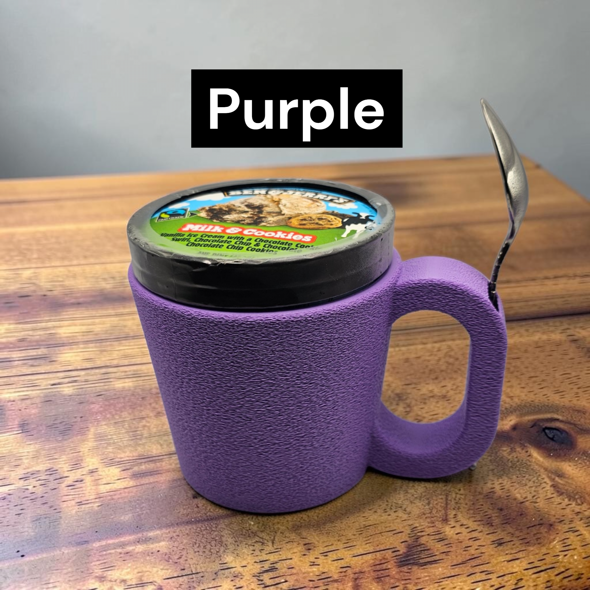 Pint Ice Cream Holder Mug Style with Spoon Holder -3D Printed