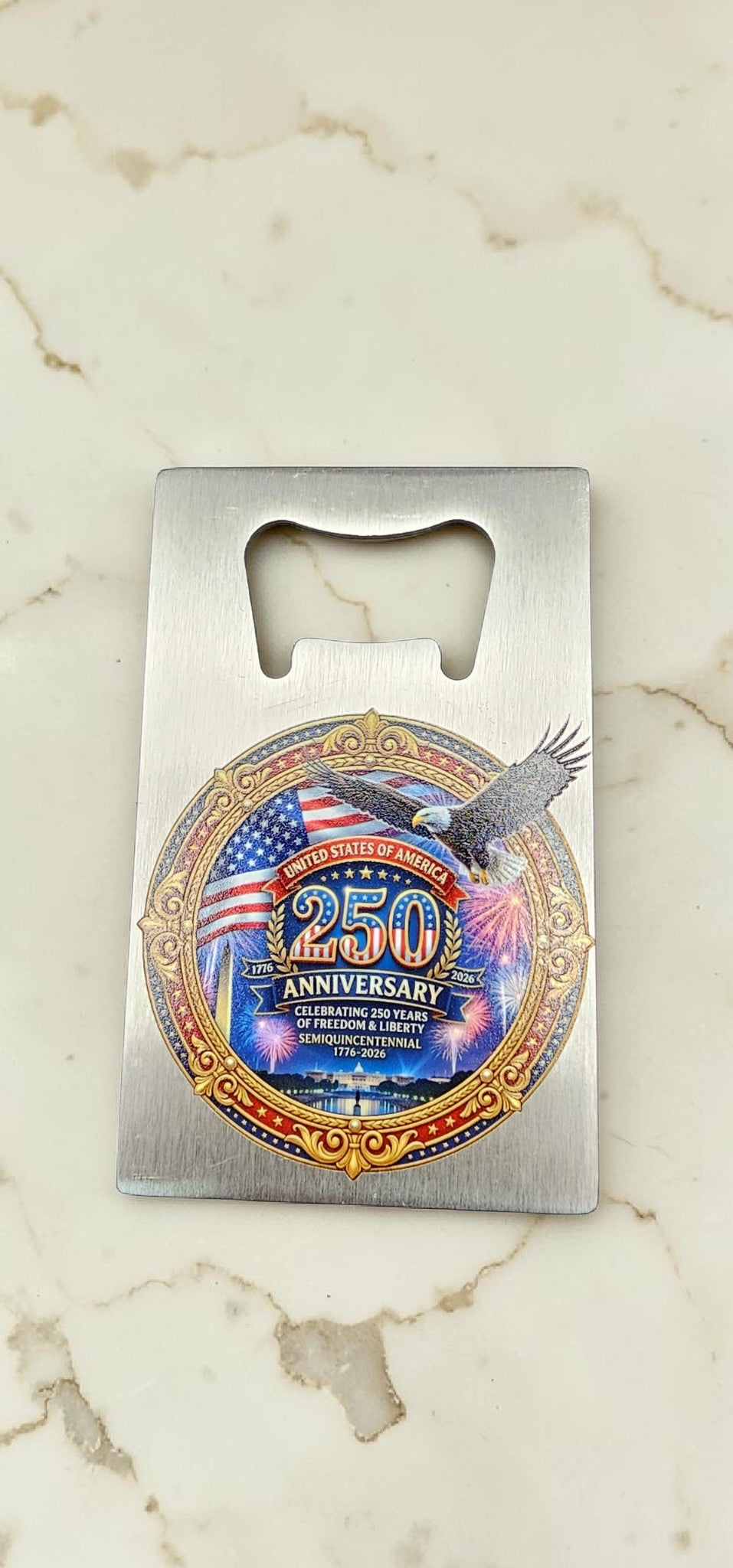USA 250th Anniversary Bottle Opener Card - Stainless Steel Wallet Size