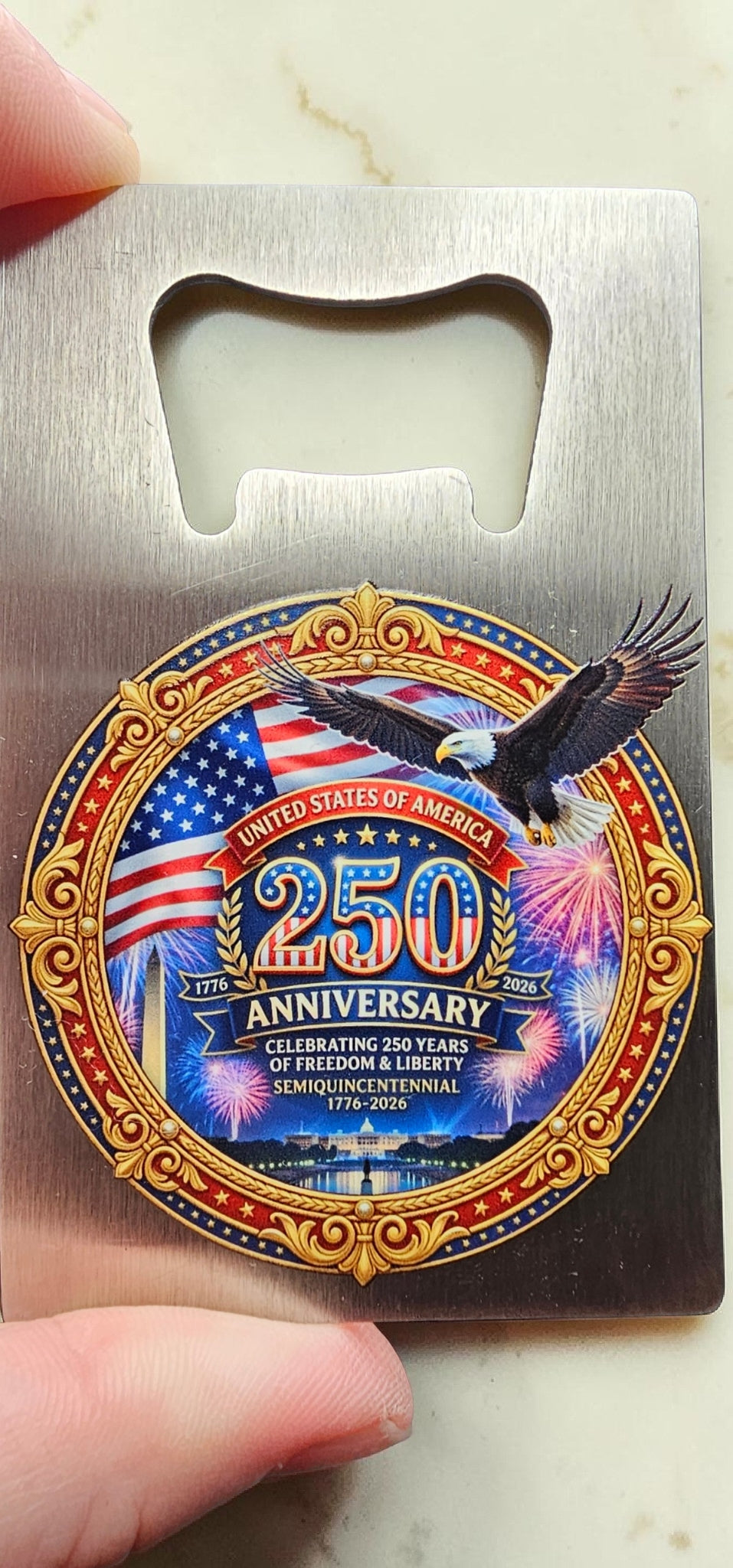 USA 250th Anniversary Bottle Opener Card - Stainless Steel Wallet Size