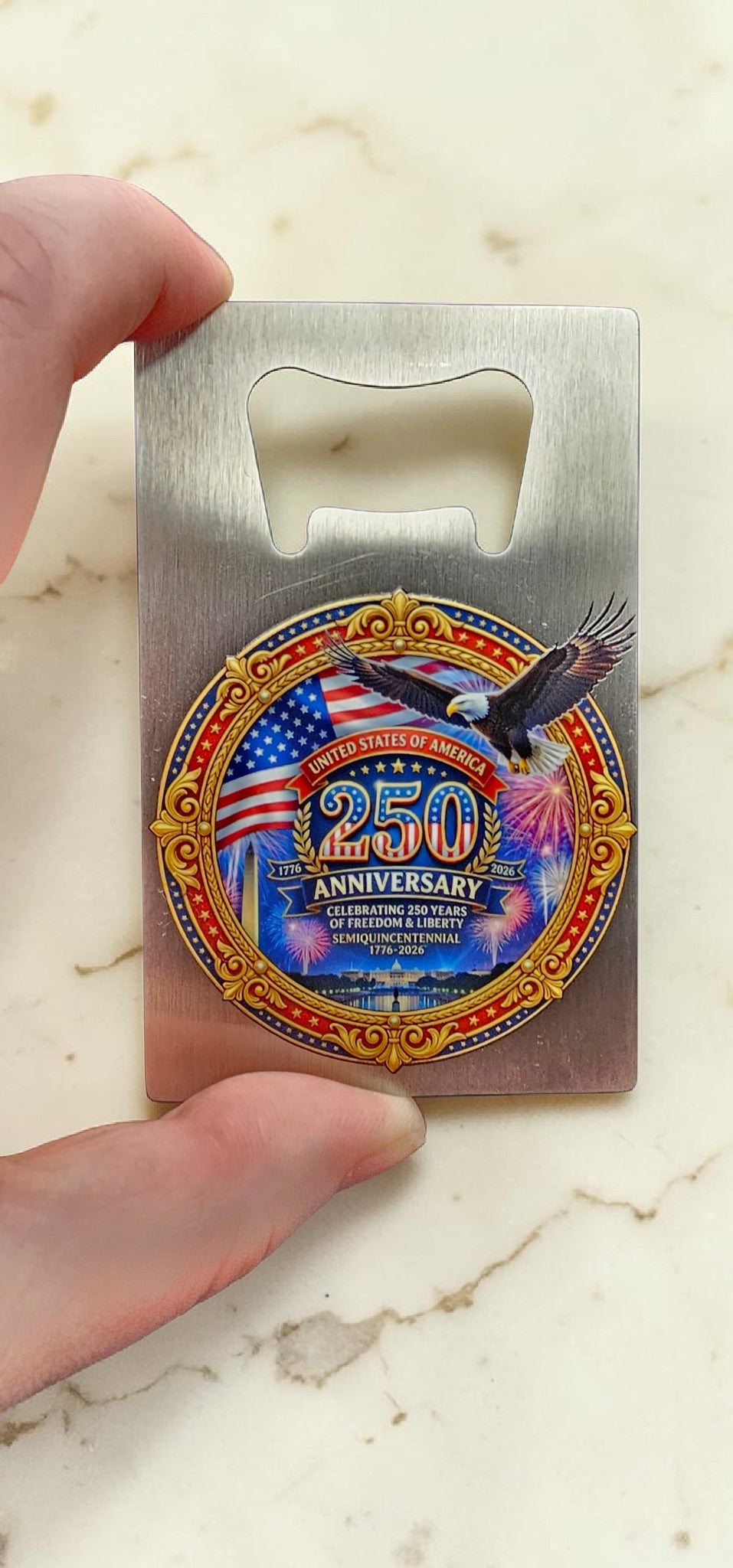USA 250th Anniversary Bottle Opener Card - Stainless Steel Wallet Size